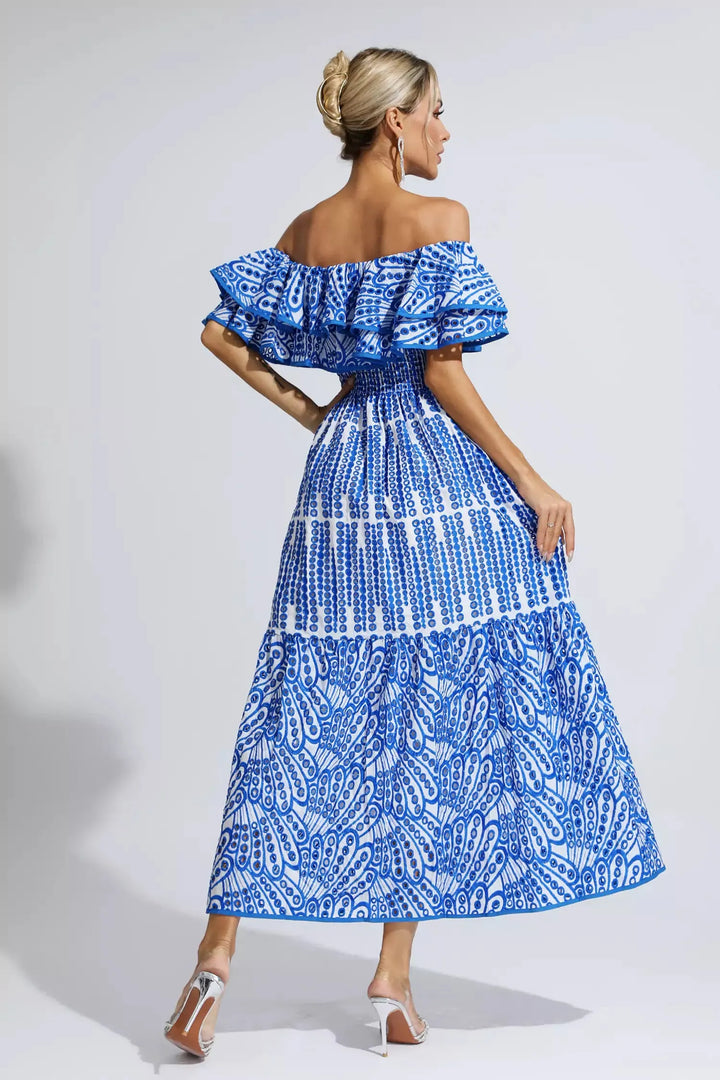 Rachael™ | Blue Cutout Ruffle Maxi Dress