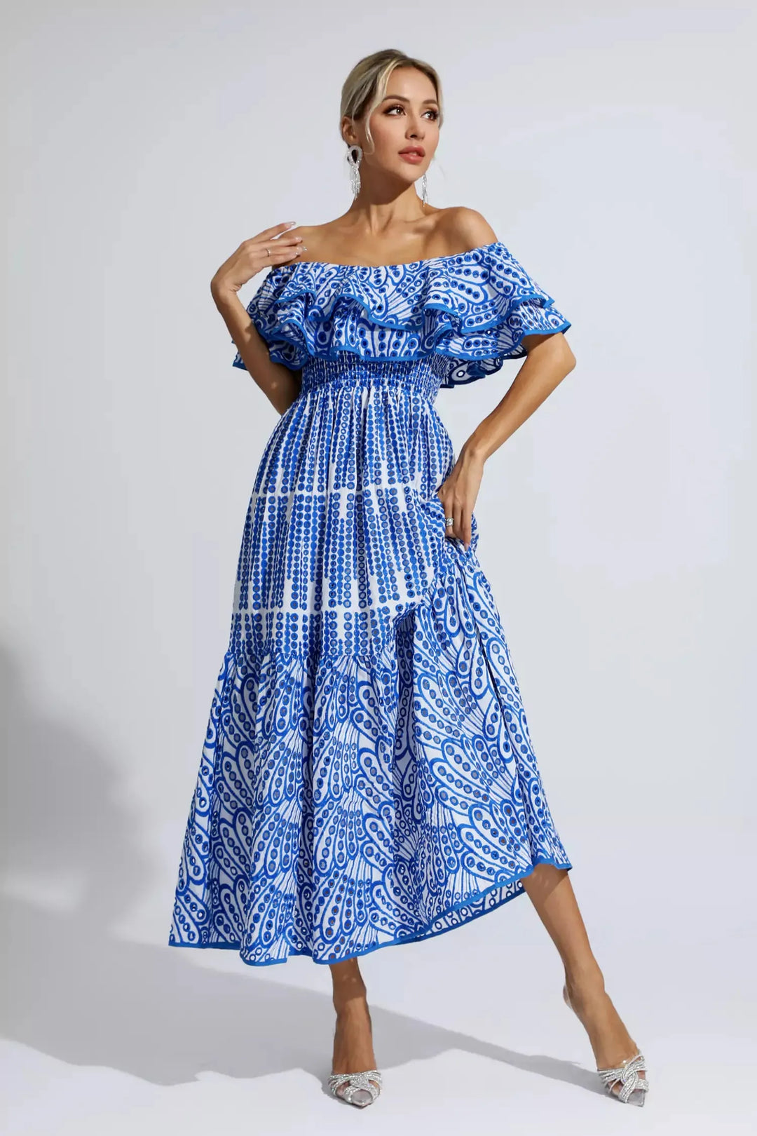 Rachael™ | Blue Cutout Ruffle Maxi Dress