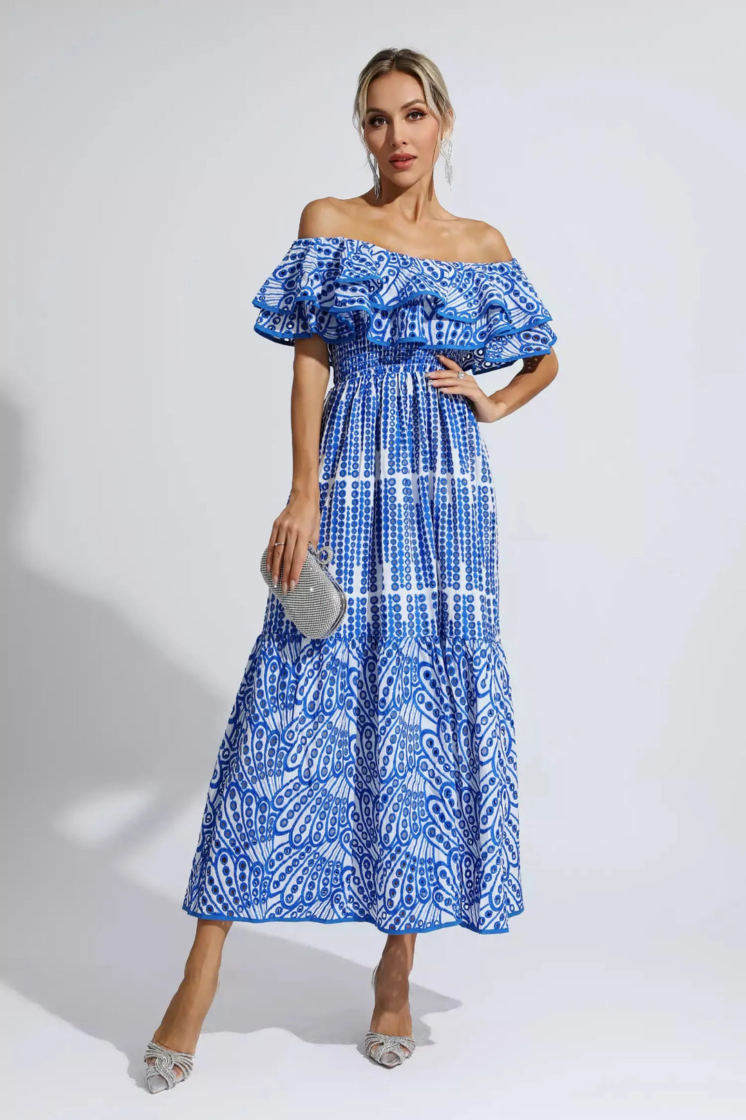 Rachael™ | Blue Cutout Ruffle Maxi Dress