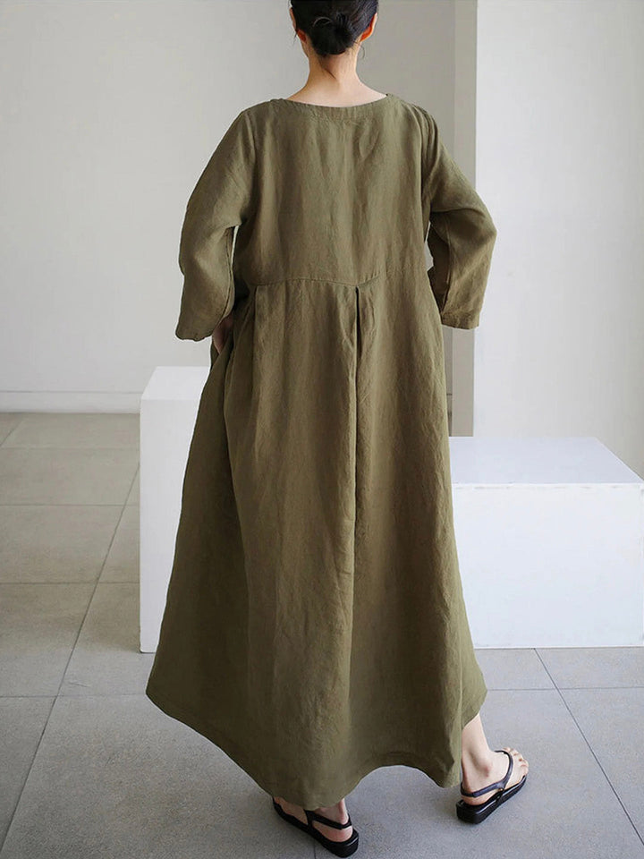 LINA LOOSE LINEN DRESS WITH SIDE POCKETS