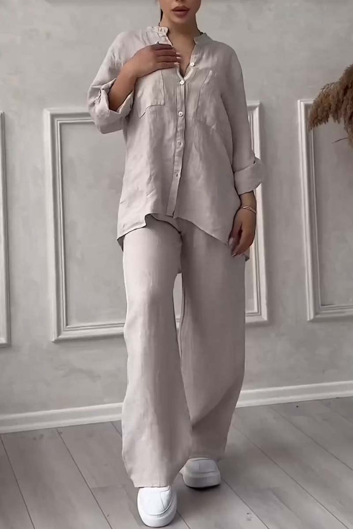 Kara -  Cotton & Linen Two-Piece Set - Shirt and Pants